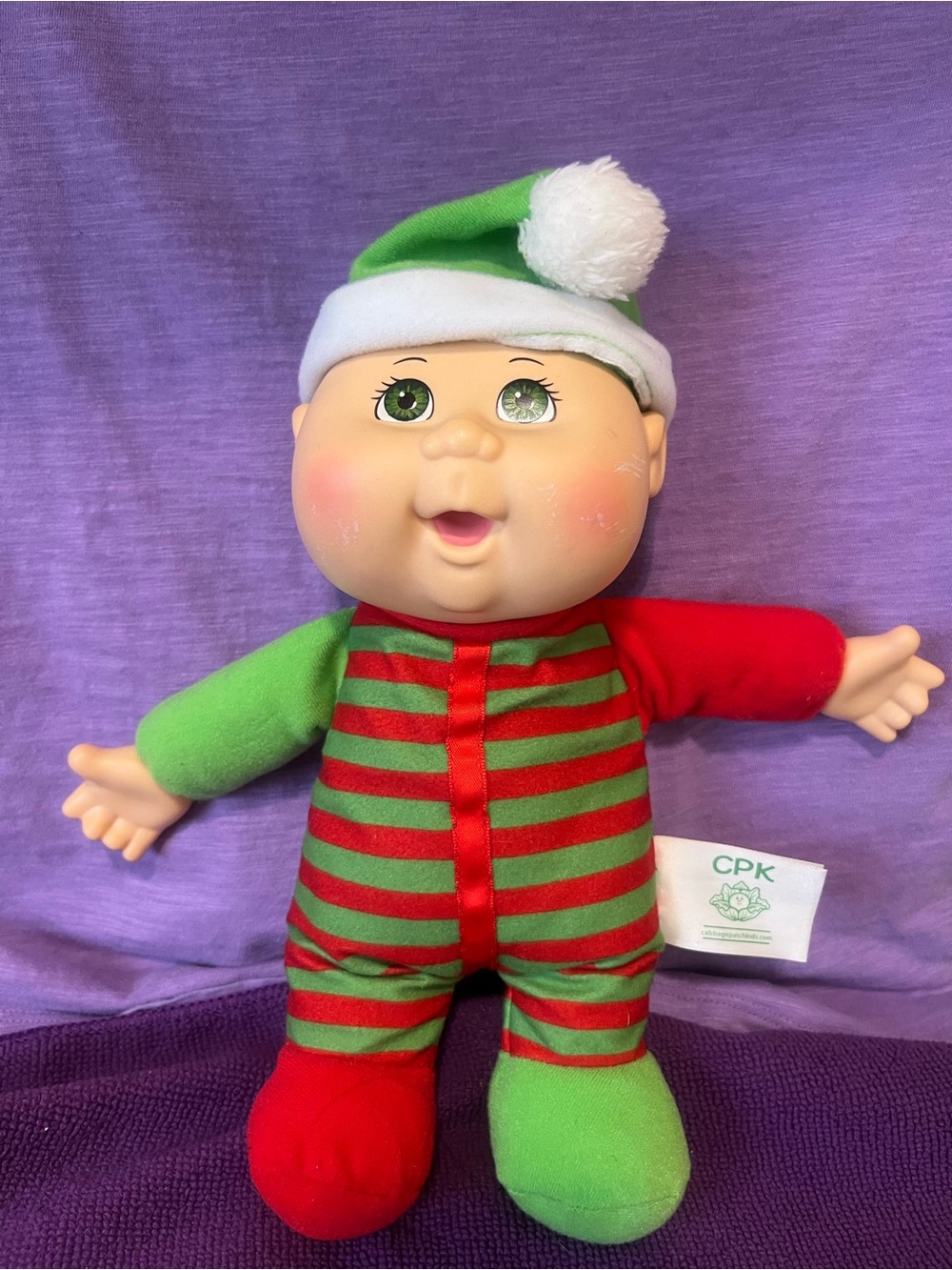 Cabbage Patch Jazwares Cutie Kane Holiday Elf Red Stripe Doll Vintage